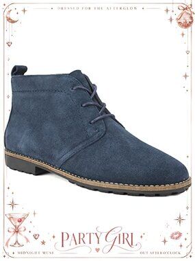 Genuine Leather Chukka Bootie Ankle Desert Boot Cushioned Block Heel